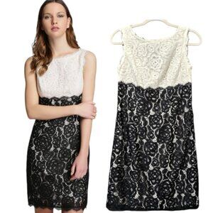 Adrianna Papell‎ Sheath Dress Womens 4 Nylon Blend Black White Lace Floral Mini